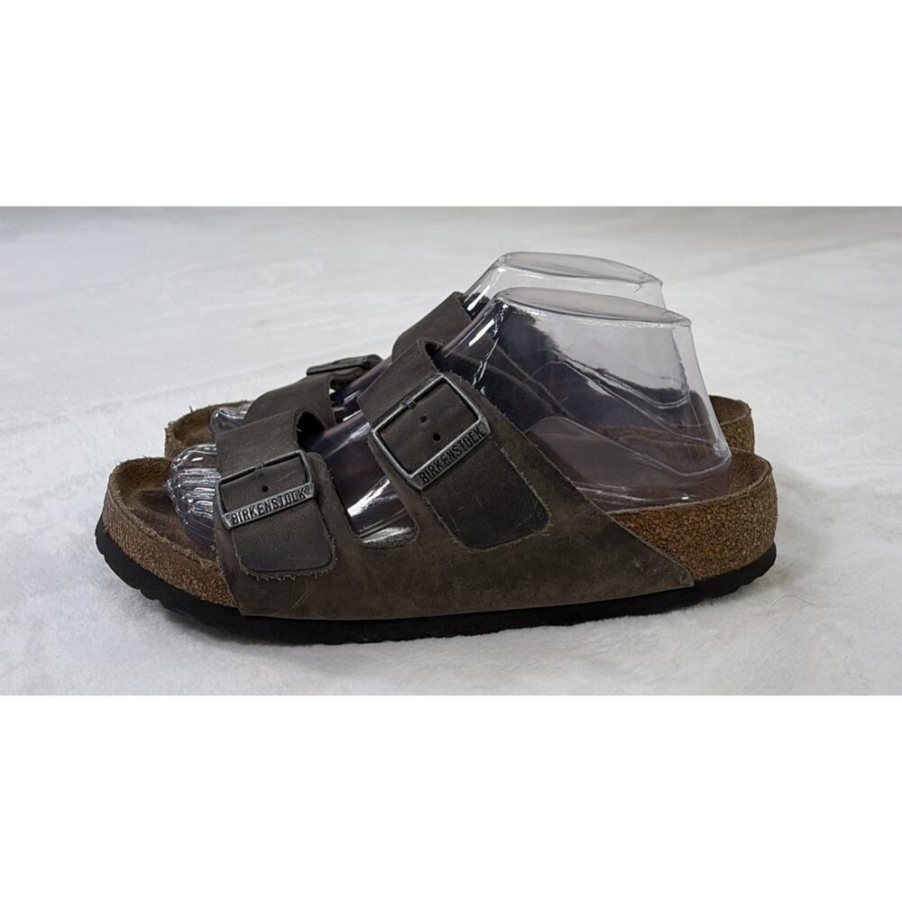 Birkenstock Arizona Two Strap Greige Distressed Leather Sandals Size 39 FreeShip - Picture 7 of 14